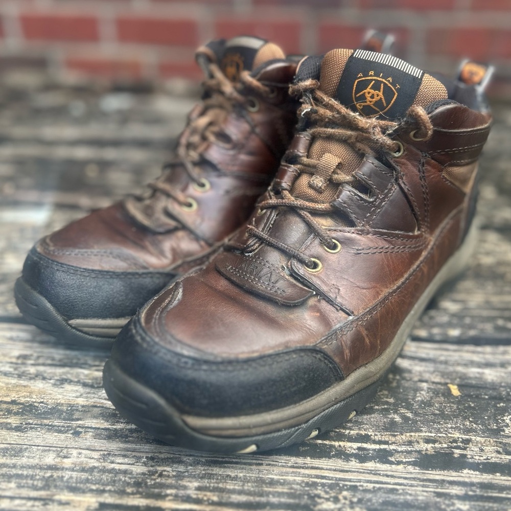 Ariat Terrain ATS Brown Leather Lace-Up Hiking Boots Sz 10D Slip Resistant Sole - Picture 4 of 13